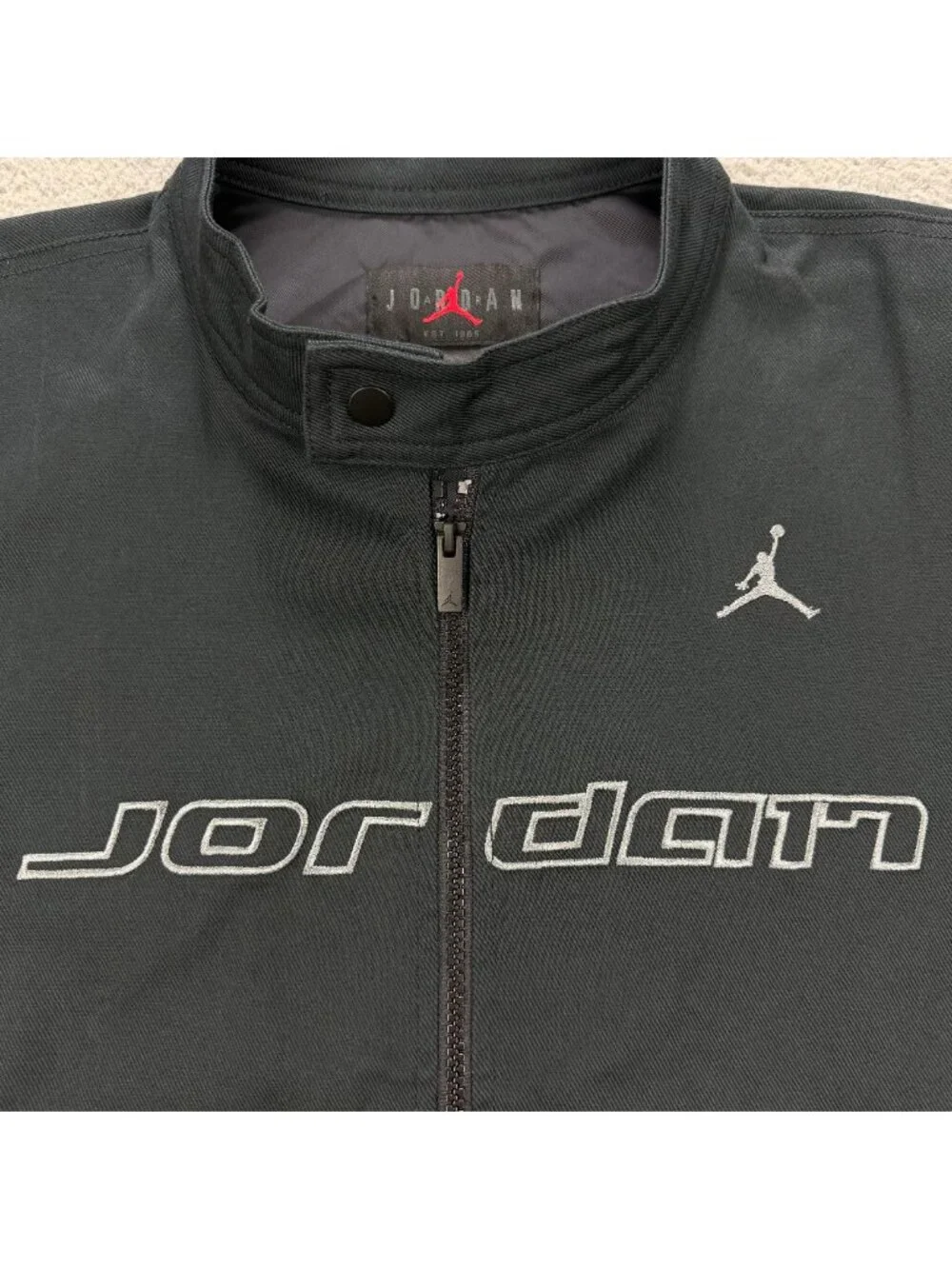 Air Jordan Jacket Men Large Black Grey Brooklyn Motorsport Biker Moto Motorcycle